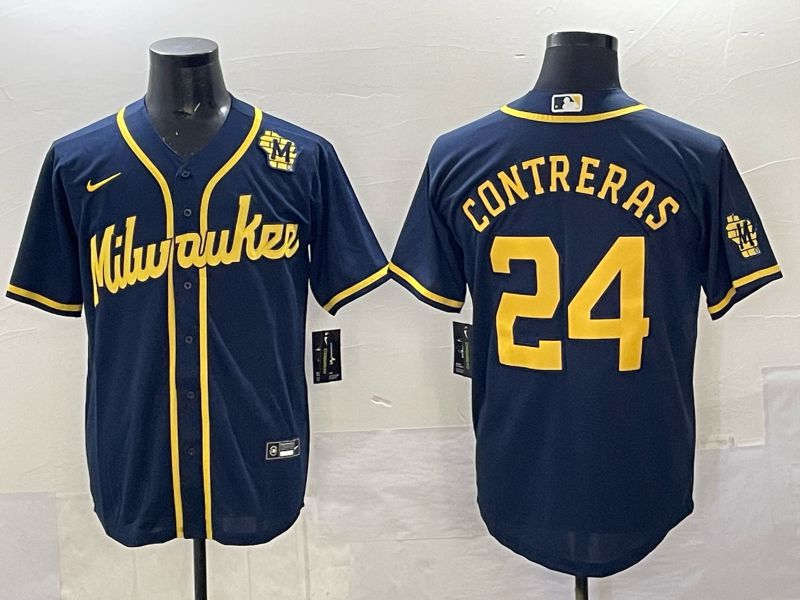 Men Milwaukee Brewers #24 Contreras Drak Blue Nike MLB 2025 Jersey 06->milwaukee brewers->MLB Jersey